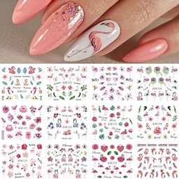 S.A.V.I 12 Sheets Nail Art Water Decals Stickers - Floral & Flamingo Designs, Easy Transfer, Long-Lasting, Perfect for DIY Nail Decorations, Manicure, Pedicure & Salon Use - Trendy Summer Collection-18
