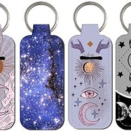 DMLSKY Chapstick Holder Keychain Lip Balm Holder with Clip-on Key Chain, Moon Night & Sun, Moon Night, 4.5x1.5 inch-49