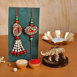 CraftVatika Rakhi for Brother and Bhabhi with Gift Combo Set - Rakhi with Elephant Showpiece Figurine - Rakshabandhan Rakhi Gift-image-68