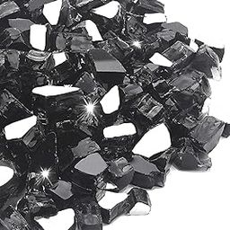 NUPICK 20 Pound Fire Glass, 1/2 Inch Reflective Fire Glass, Fit with Fire Pit Glass and Fireplace Glass, Black-image-59