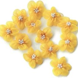 SYNC Yellow Flowers Decoration Craft Patches for Clothes 25 Pieces Artificial Blouse Hair Jewellery Imitation Dresses Dupatta Suits, Sarees Gowns Flower-image-49