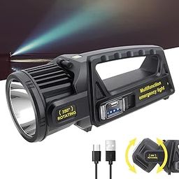 Sisliya LED Torch 1000000 Lumens Hand Headlight Battery Rechargeable Power Bank, IPX4 Waterproof, 9 Modes Searchlight Hand Headlight Rechargeable Emergency Light for Camping(SL-01)-0