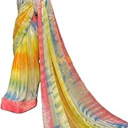 Women Multicolour Tie-Dye Georgette Saree Rainbow Pattern-image-64