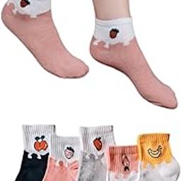 Cute Fruit Pattern Ankle Socks, 5 Pairs, Two-Tone Design, viscose blend-44