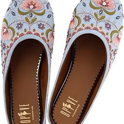 OPIVE's Women's Mojari Jutti Ethnic Punjabi Juttis Traditional Flat Embroidered Canvas Fancy Bellies Comfortable Sole for Womens & Girls-image-12