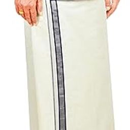 Mens Silver Jari Line Border 100% Cotton Cream Dhoti 4.00 Meters Double Mundu/Vesti-image-62