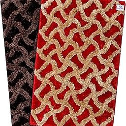 Heart Home Soft, Lightweigth, Washable, Non Slip Doormat Entrance Rug Dirt Trapper Mat Shoes Scraper for Entry, Patio, Porch- Pack of 2 (Dark Brown & Red)-image-30