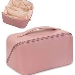 PEGEO Cosmetic Bag for Women,Litchi Pu Leather Makeup Pouch for Women,Large Capacity Cosmetic Travel Bag,Portable Makeup Kit Storage Bag with Handle and Divider,Makeup Organizer Bag,12 cm-image-51