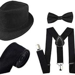 Suspender and 1 Bow & 1 Tie Set with Matched Hat for Men- (BLACK)-image-56