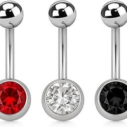Surgical Steel Belly Button Ring Set, 14G 10mm Bar Length, Crystal Gems in Red, Clear, Black, 8mm Stone-image-64