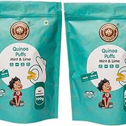 Dhanigreens Organics Sweet Quinoa Puffs Mint & Lime Flavour-100gm(Pack of 2)| 100% Vegan Snack | High in Protein | No Maida, Baked, Not Fried | Healthy Snacks-image-60