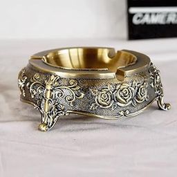 Seven Moon Vintage Decorative Windproof Ashtray for Cigarettes Portable Cigarette Ashtray for Indoor Outdoor Hotel Bar Cafeteria Hand Carved Smoking Accessories Fancy Gift for Men Women (Goldsil)-image-6