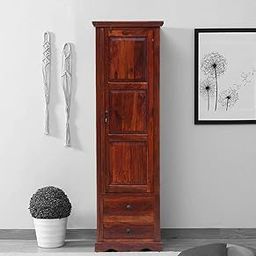 PC WOOD FURNITURE Solid Sheesham Wood Wardrobe Teak Finish | Wooden Finish, 1 Door-image-20