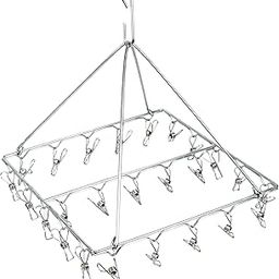 Storite Stainless Steel Cloth Drying Hanger/25 Clips Cloth Hanger/Heavy Quality Rust Free Cloth Drying Stand/Baby Cloth Drying Pegs for Diapers, Socks and Infant Clothes (Rectangular, 30x28x30 cm)-picture-27