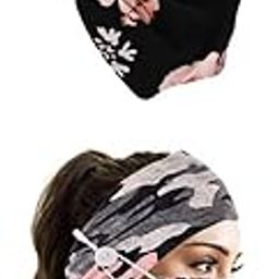 LICHTS®2 Sets Buttons Headband with Face Mask Pink Camouflage+Black Pink Flower|Clothing, Shoes & Accessories | Womens Accessories | Hair Accessories-image-61