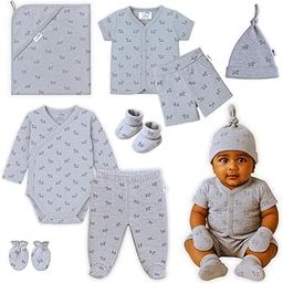 TinyKiddo 8-Piece Baby Wonder Starter Kit | Organic Cotton Romper, Elasticated Bottom, Jabla, Shorts, Mittens, Booties, Cap & Hooded Towel | Newborn Essentials Gift Set.-image-73