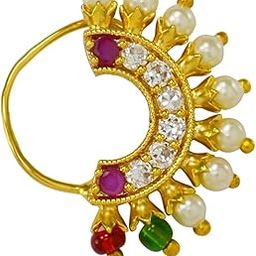 Maharashtrian Diamond Banu Nath Ruby AD/CZ Non Piercing Marathi Nose Stud for Girls and Women-26