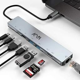 Oxy Tech USB C Type HUB 8 in 1 Adapter, Multi Port Dongle Type-C to USB 3.0 Ports Type-C to USB 3.0 Port,4K HDMI,PD Fast Charging,100Mbps Ethernet SD/TF Card Slot USB Hub (Grey)-8