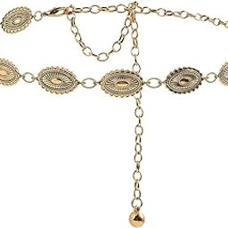 Boho Waist Belt for Women Golden Concho Belt Saree Waist Metal Concho Western Fashion Conchos Adjustable,29.53 inches +19.69 inches-image-52