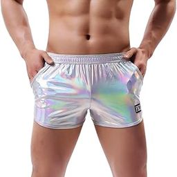 Men's Soft Stretchy Holographic Shiny Metallic Swim Boxer Briefs Trunks Shorts Hot Pants Bikini Swimsuit Stage Clubwear-image-11