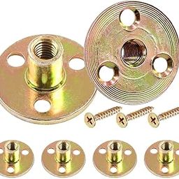 UNIQUELLA M8 Brad Hole T-Nut Screw in 3 Hole T-nut Zinc Plated Round Base Mounting Furniture Hardware Fitting Fastener celling Flange Insert Female Thread with Screws (M8-4 PCS) 12 Screw Include-image-58