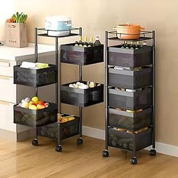 REWOP Kitchen Trolley with Wheels, Kitchen Organizer Items and Storage Solutions for Round Kitchen Organizer and Kitchen Accessories Items, Revolving Vegetable Kitchen Rack (Squre, 5 Layer)-27