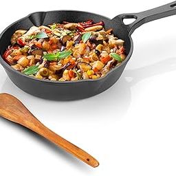 Lifelong Cast Iron Fry Pan 8 Inch (200mm) with Wooden Spatula | 2Ltr, 1.75kg Pan | Non-Stick Pre-Seasoned 100% Toxin & Teflon Free & Durable | Skillet for Cooking, Searing, Sautéing, & Frying-image-5