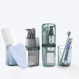 Toothbrush Travel Case, Portable Travel Kit 7 in 1, Toothbrush& Toothpaste Holder, Shampoo& Shower Gel Dispenser with Double Leak Proof, Comes with Towel, Toothbrush and Foldable Comb-22