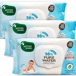 Mother Sparsh 98% Water Based Baby Wipes I Plant made Wet Wipes I 80 Pcs wipes with lid, Pack of 3-12