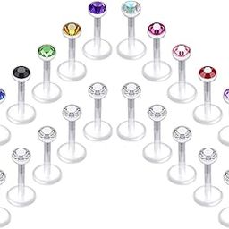 20pcs 16g Clear Lip Rings Flexible Earrings Labret Jewelry Medusa Monroe Piercing Jewelry 2.5mm CZ 6mm 8mm 10mm Bar-image-41