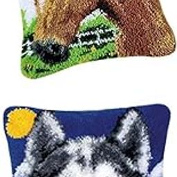 LOOM TREE 2 Set Latch Hook Kits DIY Pillow Animal Pattern Handmade Needlework Supplies | Latch Hooking Kits-10