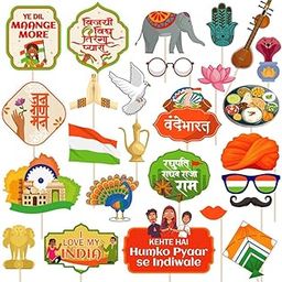 Festiko® 26 Pcs Patriotic Day Photobooth Props, Republic Day Props, Independence Day Props, Photobooth Props Decoration for School/Halls/Office, National Symbol Props-30
