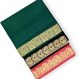 Unstitched Fabric for Saree Blouses (1 Meter Each) - Set of 3 Cotton Blouse Materials with Zari Borders - Material-image-51