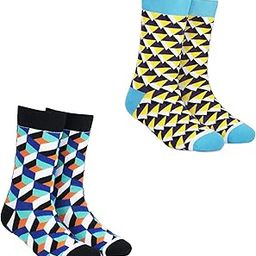 Socks for MEN and WOMEN - (Combo Pack of 2 | Crew Length | Material: Combed Cotton | Multicolour | Size: Free (UK 7-12)) (Cube + Prism)-picture-6