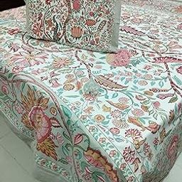 Floral Print Cotton King Size Bedsheet with 2 Pillow Covers, 241x274 cm, Pink and Mint Green-image-82