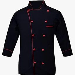 Full Sleeve Black Chef Coat Apron With Piping-image-30