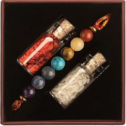 Natural Certified Stone Rakhis for Brother/Bhai/Bhaiya � Chakra, Evil Eye, Pyrite, Om | Each Includes Roli Chawal in Glass Bottles and Greeting Card (Balance 7 Chakra)-image-99
