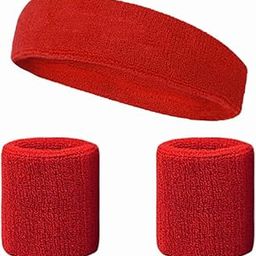 PGAKLTG Sweatband Set, Including 1 Sports Headband and 2 Wristbands Sweatband Suit for Men and Women (Red Set)-image-20