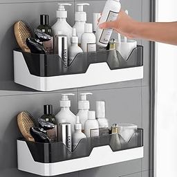 Pack of 2 Self-Adhesive Plastic Wall Mounted Bathroom Rack, No Drilling Dual-Layer Bathroom Wall Organizer, Storage Racks Bathroom Accessories (Multi Colour) (2)-image-93