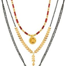 Combo Traditional Temple One Gram Gold Meenakari Copper Brass Wati Mangal sutra Pendant Tanmaniya Black Beads Simple Long Short Mangalsutra Combo Set For Women girls chain -MC-M51-image-58