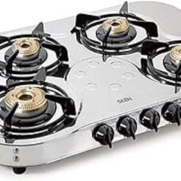 Glen 4 High Flame Brass Burners | LPG Gas Stoves | Stainless Steel Top | Manual Ignition | ISI Certified| Drip Trays | Ergonomic Knobs | Revolving Nozzle | 2 Year Warranty | 1045 SS HF BB-picture-0