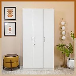 Wooden Street Kayden 3 Door Wardrobe Furniture for Clothes, Cupboard Wooden Almirah for Bedroom, Multi Utility Wardrobe with Lock and Handles, 1 Year Warranty, Engineered Wood, Frosty White Finish-23