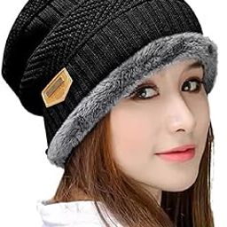 Woolen Skull caps with Fur for Girls and Women Black-image-20