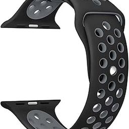 Sounce Sports Strap Compatible for Watch Band 42mm 44mm 45mm Adjustable Silicone Wristband Sport Loop for Watch Series 7/6/5/4/3/2/1, SE - Black-Grey-18