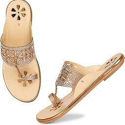 Women's Designer Kolhapuri Flats, Honeycomb Pattern with Floral Design, Beige and Rose Gold-image-77
