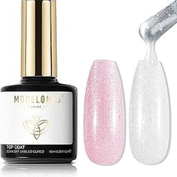 modelones Glitter Gel Top Coat, Ultra Fine White Aurora Clear Glitter Gel Polish from BELLE GAGA Glossy Sparkle Finish Long Lasting Soak Off Pearlescent Shimmer Gel Glitter Nail Polish Nail Art Gift-image-24