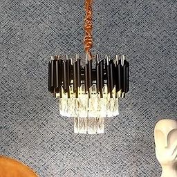 DarkVision Statement Modern Led Ceiling Light Black and Gold Finish Chandelier with Crystal Droplets Accents, Ideal for Mandir, Pooja Room, Temple, Entryway and Home Decoration (300MM)-image-63