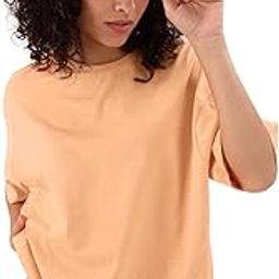 Solids: Fuzzy Peach Women and Girls Short Sleeves Round Neck Cotton Oversized T-Shirts-image-73