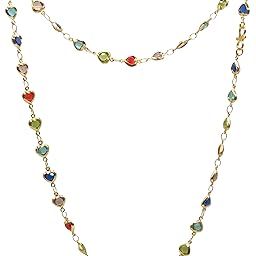 Gold-Plated Necklace with Multicolor Heart-Shaped gemstones – Elegant Jewelry for Women and Girls.-7