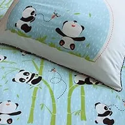 silverlinen Panda Village 100% Cotton 225 TC Single Bedsheet for Kids Room for Boys and Girls with One Pillow Cover - Blue-picture-29